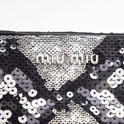 ミュウ ミュウ Miu Miu スパンコール クラッチバッグ チェーン ショルダーバッグ ブラック WS13545