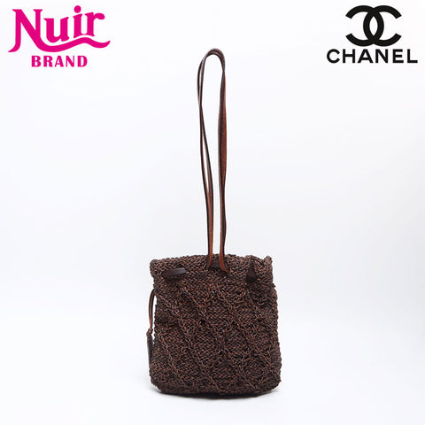シャネル CHANEL 6番台 カゴバッグ 編み込み レザー ショルダーバッグ ブラウン WS13555