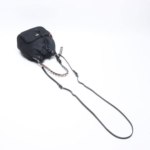 PRADA Triangle Logo Nylon Studs Mini Drawstring Bag Studs Shoulder Bag black WS13560