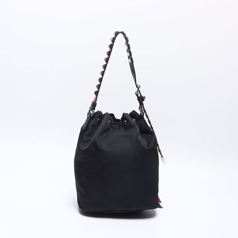 PRADA Triangle Logo Nylon Studs Mini Drawstring Bag Studs Shoulder Bag black WS13560