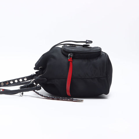 PRADA Triangle Logo Nylon Studs Mini Drawstring Bag Studs Shoulder Bag black WS13560