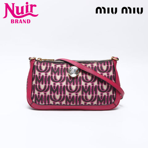 ミュウ ミュウ Miu Miu キャンバス ロゴ 総柄 ショルダーバッグ ピンク WS13567
