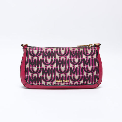ミュウ ミュウ Miu Miu キャンバス ロゴ 総柄 ショルダーバッグ ピンク WS13567