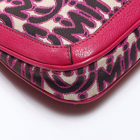 ミュウ ミュウ Miu Miu キャンバス ロゴ 総柄 ショルダーバッグ ピンク WS13567