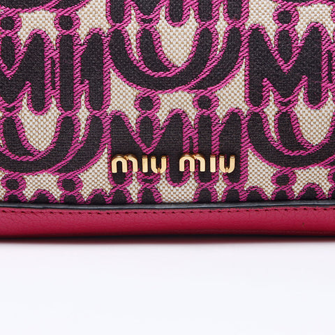 ミュウ ミュウ Miu Miu キャンバス ロゴ 総柄 ショルダーバッグ ピンク WS13567