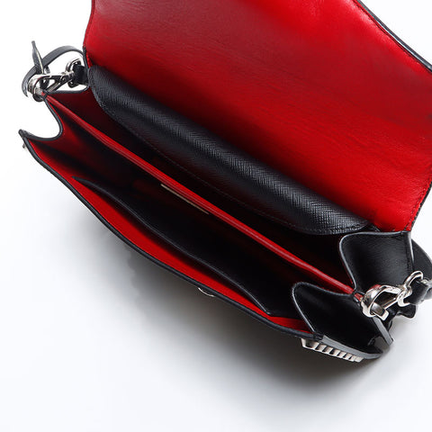 PRADA Stud Lock Saffiano Leather Shoulder Bag black WS13569