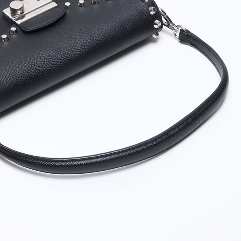 PRADA Stud Lock Saffiano Leather Shoulder Bag black WS13569