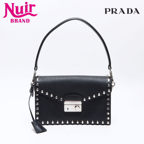 PRADA Stud Lock Saffiano Leather Shoulder Bag black WS13569