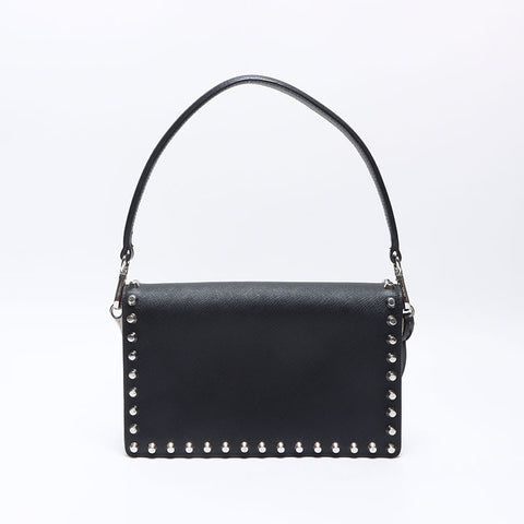 PRADA Stud Lock Saffiano Leather Shoulder Bag black WS13569