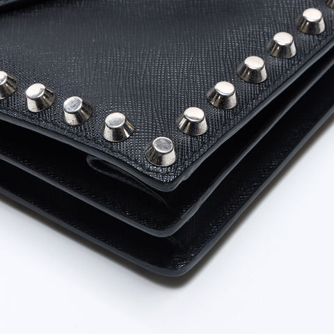 PRADA Stud Lock Saffiano Leather Shoulder Bag black WS13569