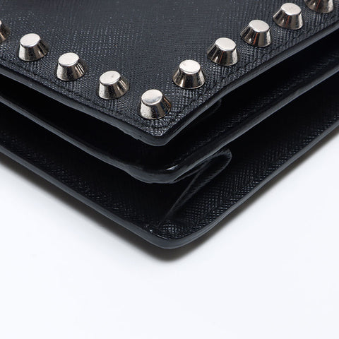 PRADA Stud Lock Saffiano Leather Shoulder Bag black WS13569