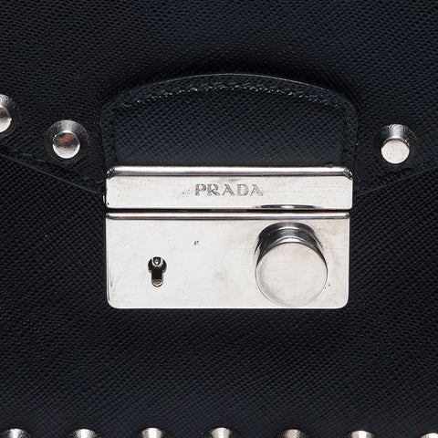 PRADA Stud Lock Saffiano Leather Shoulder Bag black WS13569