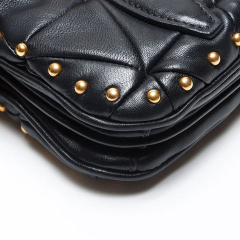 ミュウ ミュウ Miu Miu チェーン レザー スタッズ キルティング ショルダーバッグ ブラック WS13576