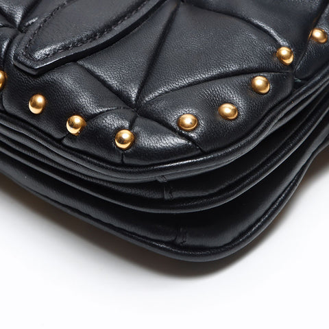 ミュウ ミュウ Miu Miu チェーン レザー スタッズ キルティング ショルダーバッグ ブラック WS13576