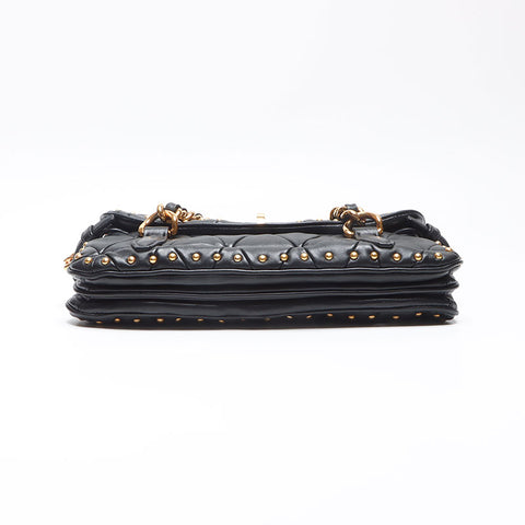 ミュウ ミュウ Miu Miu チェーン レザー スタッズ キルティング ショルダーバッグ ブラック WS13576