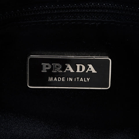 PRADA Lamb Fur Triangle Logo Hobo Shoulder Bag black WS13577