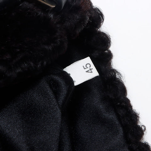 PRADA Lamb Fur Triangle Logo Hobo Shoulder Bag black WS13577