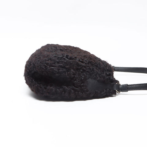 PRADA Lamb Fur Triangle Logo Hobo Shoulder Bag black WS13577