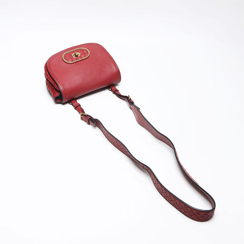 BOTTEGAVENETA NAPPA INTRECCIATO LUNA Shoulder Bag Red WS13578