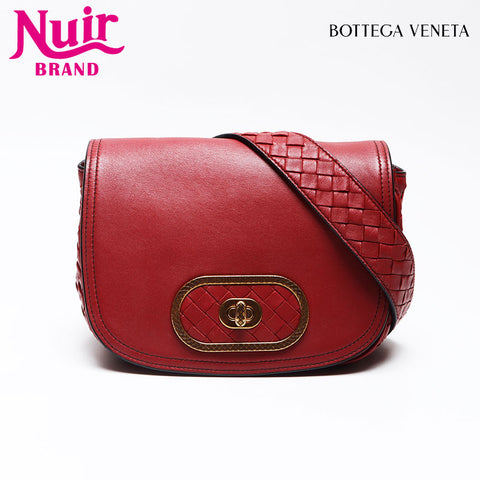 BOTTEGAVENETA NAPPA INTRECCIATO LUNA Shoulder Bag Red WS13578