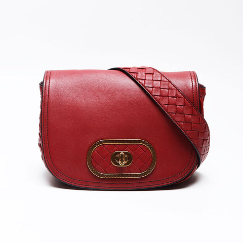 BOTTEGAVENETA NAPPA INTRECCIATO LUNA Shoulder Bag Red WS13578