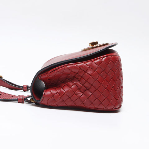BOTTEGAVENETA NAPPA INTRECCIATO LUNA Shoulder Bag Red WS13578