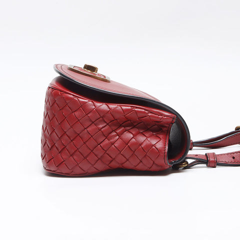 BOTTEGAVENETA NAPPA INTRECCIATO LUNA Shoulder Bag Red WS13578