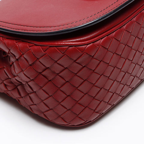 BOTTEGAVENETA NAPPA INTRECCIATO LUNA Shoulder Bag Red WS13578