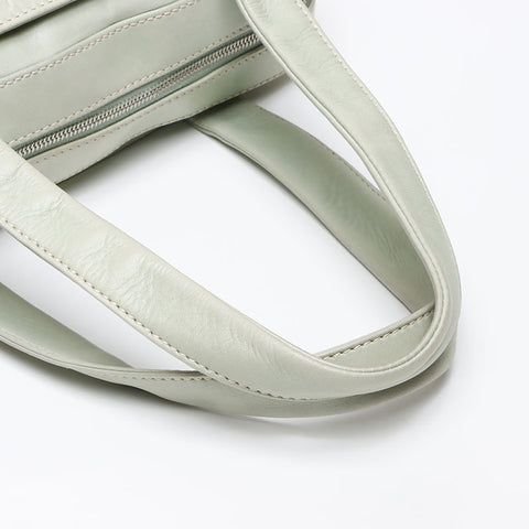 CHANEL Raffia x Lamb Leather Logo Mini Boston Bag No. 9 2004-2005 Shoulder Bag Beige green WS13583