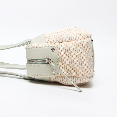 CHANEL Raffia x Lamb Leather Logo Mini Boston Bag No. 9 2004-2005 Shoulder Bag Beige green WS13583