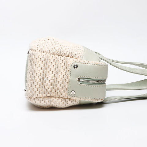 CHANEL Raffia x Lamb Leather Logo Mini Boston Bag No. 9 2004-2005 Shoulder Bag Beige green WS13583