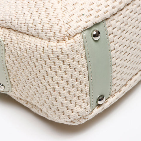 CHANEL Raffia x Lamb Leather Logo Mini Boston Bag No. 9 2004-2005 Shoulder Bag Beige green WS13583