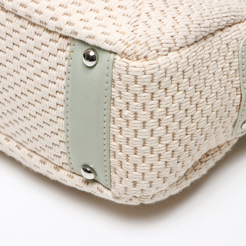 CHANEL Raffia x Lamb Leather Logo Mini Boston Bag No. 9 2004-2005 Shoulder Bag Beige green WS13583