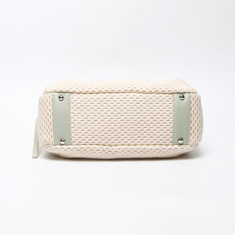 CHANEL Raffia x Lamb Leather Logo Mini Boston Bag No. 9 2004-2005 Shoulder Bag Beige green WS13583