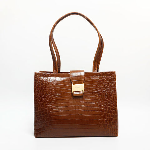 Salvatore Ferragamo Vara embossed leather Tote Bag Brown WS13585