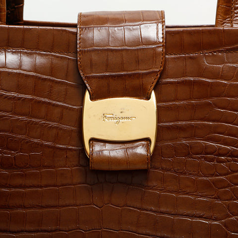 Salvatore Ferragamo Vara embossed leather Tote Bag Brown WS13585