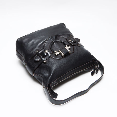 サルヴァトーレフェラガモ Salvatore Ferragamo ガンチーニ レザー ショルダーバッグ ブラック WS13590