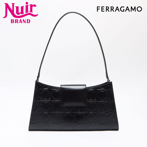 Salvatore Ferragamo Gancini embossed one belt Shoulder Bag black WS13592