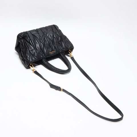 ミュウ ミュウ Miu Miu マテラッセ 2way レザー ハンドバッグ ブラック WS13598
