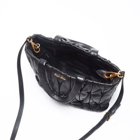 ミュウ ミュウ Miu Miu マテラッセ 2way レザー ハンドバッグ ブラック WS13598