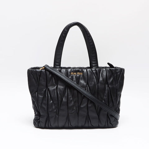 ミュウ ミュウ Miu Miu マテラッセ 2way レザー ハンドバッグ ブラック WS13598