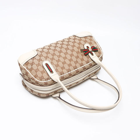 GUCCI GG Canvas Shelly Ribbon Shoulder Bag Beige white WS13601