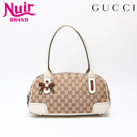 GUCCI GG Canvas Shelly Ribbon Shoulder Bag Beige white WS13601