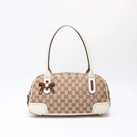 GUCCI GG Canvas Shelly Ribbon Shoulder Bag Beige white WS13601