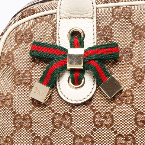 GUCCI GG Canvas Shelly Ribbon Shoulder Bag Beige white WS13601