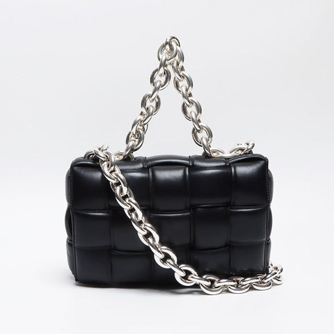 BOTTEGAVENETA Nappa INTRECCIATO Padded Chain Cassette Satchel Bag Shoulder Bag black WS13606