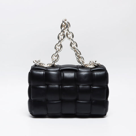 BOTTEGAVENETA Nappa INTRECCIATO Padded Chain Cassette Satchel Bag Shoulder Bag black WS13606