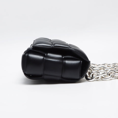 BOTTEGAVENETA Nappa INTRECCIATO Padded Chain Cassette Satchel Bag Shoulder Bag black WS13606