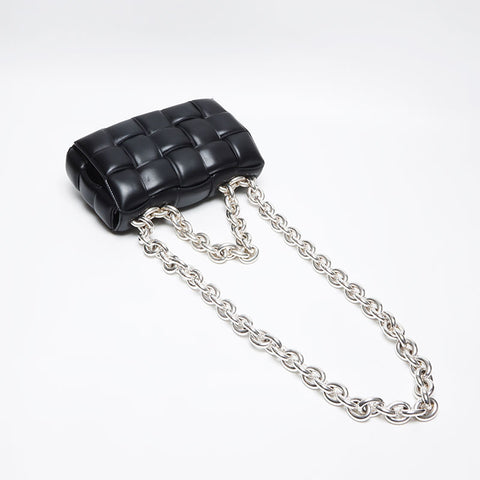 BOTTEGAVENETA Nappa INTRECCIATO Padded Chain Cassette Satchel Bag Shoulder Bag black WS13606