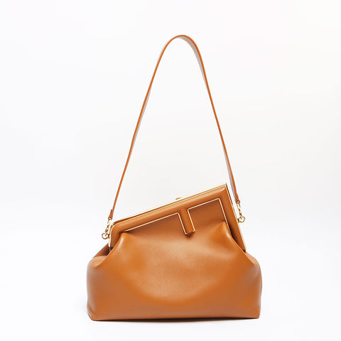 フェンディ FENDI レザー ファースト ショルダーバッグ ブラウン WS13616